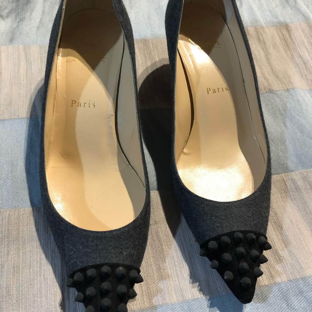 Christian Louboutin Gray Heels with Black Studs